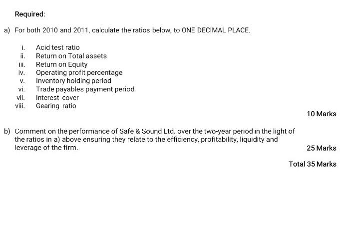 Interest cover viii. Gearing ratio 10 Marks b) Comment on the performance