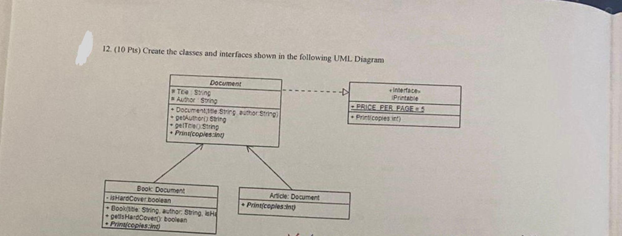 using Java 12. (10Pts) Create the classes and interfaces shown in the
