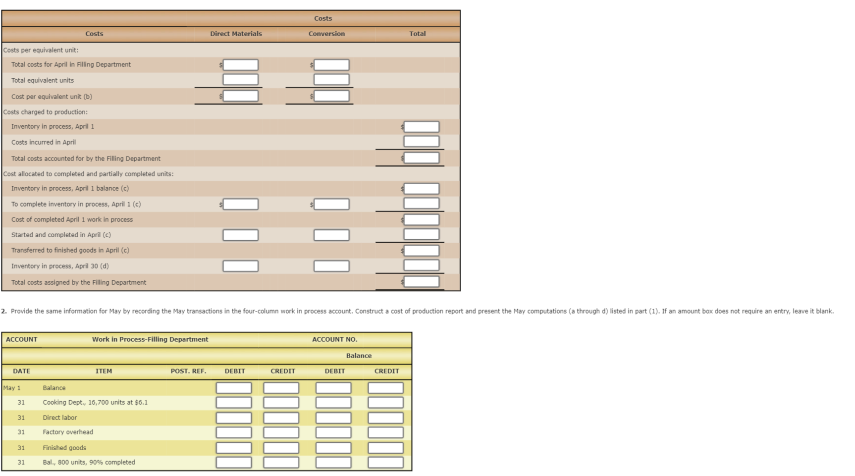 to the account during April were as follows: Bal., 600 units, 20%