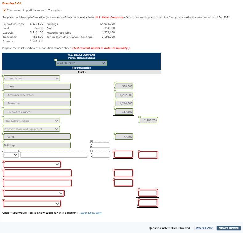 undefined Exercise 2-04 Your answer is partially correct. Try again. Suppose the
