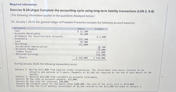  this is all it shows Required information Exercise 9-24 (Algo) Complete