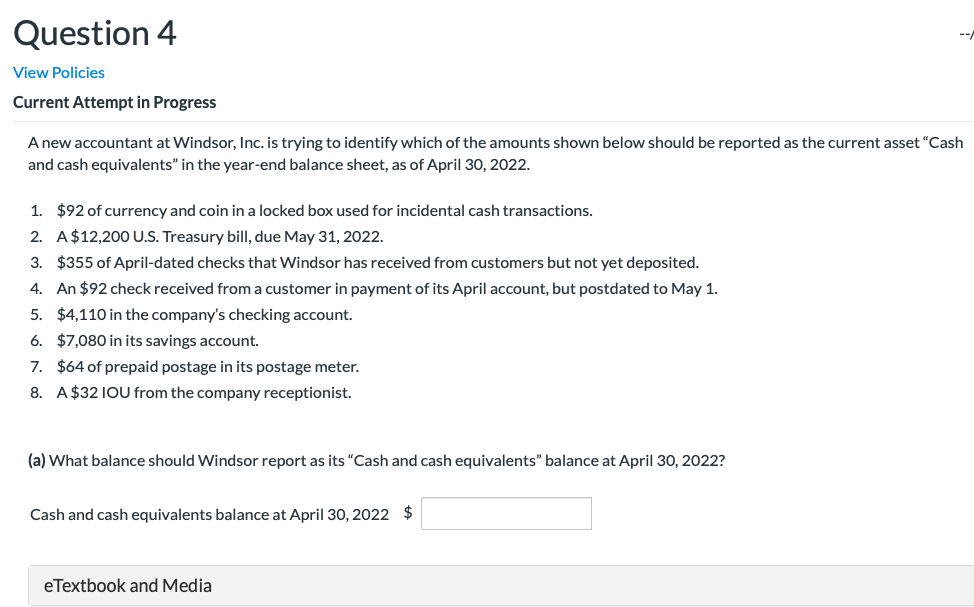  Question 4 View Policies Current Attempt in Progress A new accountant