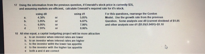  17 Using the information from the previous question, if Emerald's stock