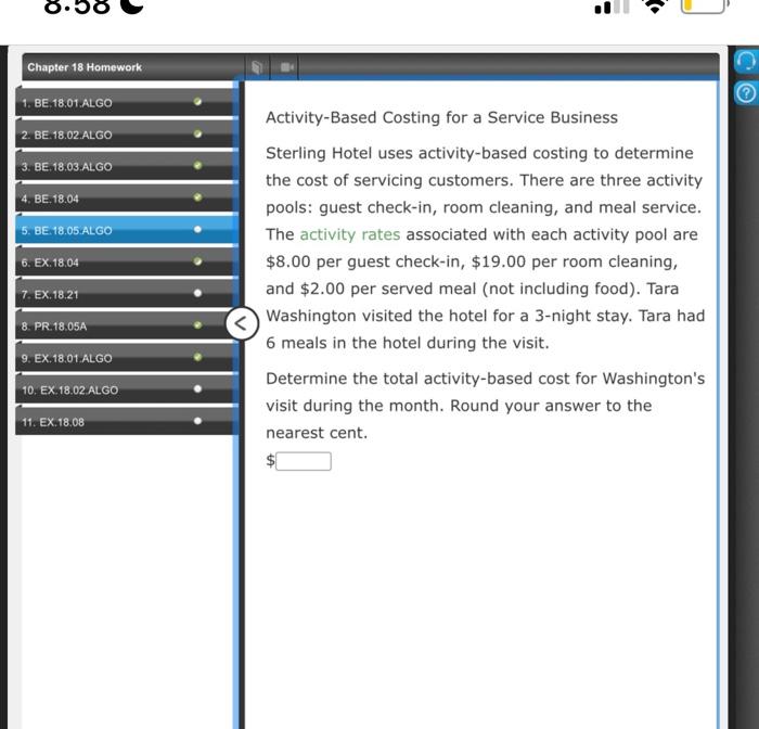 Chapter 18 Homework 1. BE 18.01.ALGO 2. BE.18.02. ALGO 3. BE.18.03.ALGO