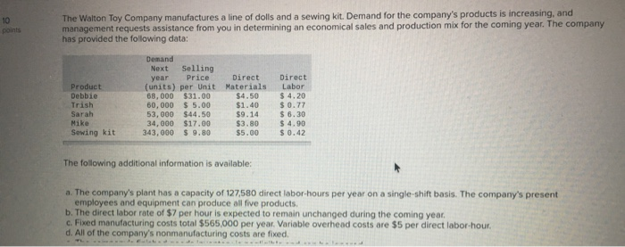  answer req 4 and 5 points The Walton Toy Company manufactures