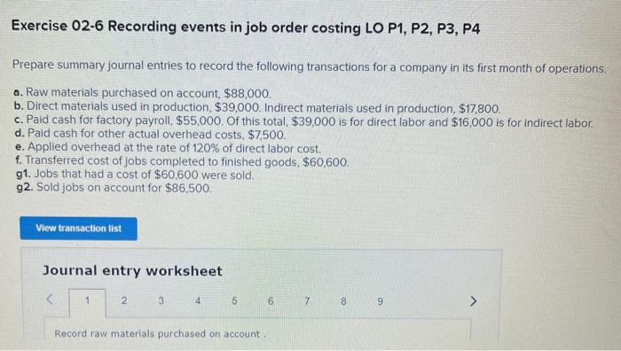  need help with 1-9 Exercise 02-6 Recording events in job order