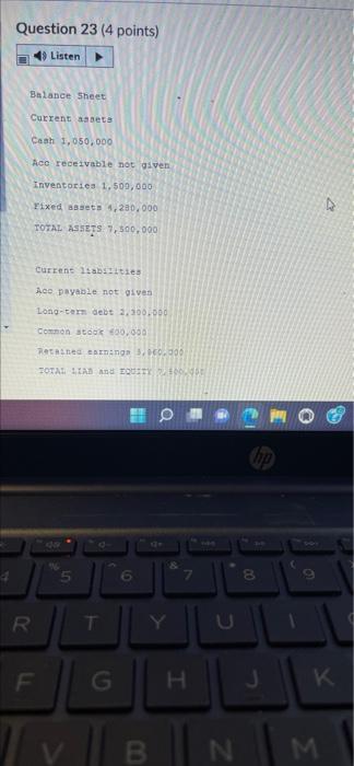 Question 23 (4 points) 49 Listen Balance Sheet Current assets Cash