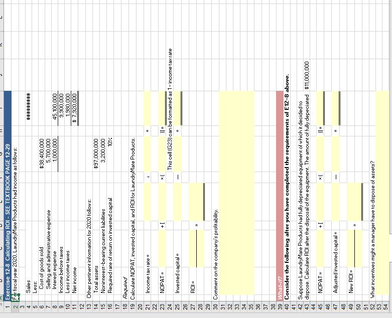  1 Exercise 12-8 Calculating ROI - SEE TEXTBOOK PAGE 12-29 Fer