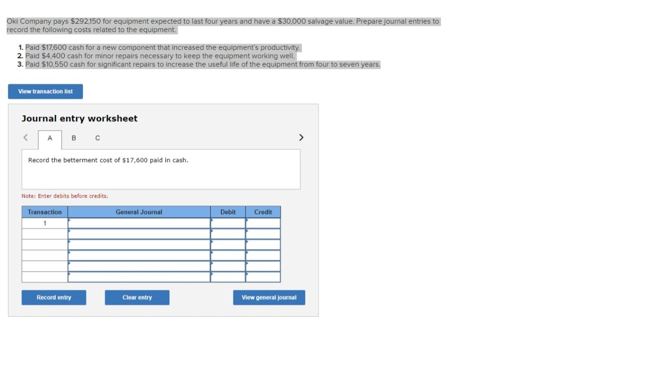  Oki Company pays $292,150 for equipment expected to last four years