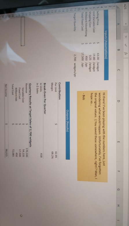 choose What is the Break Even value in units for the Baseline