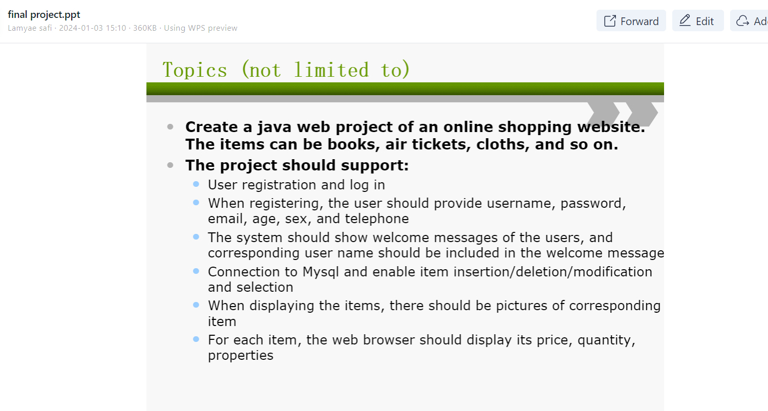  Create a java web project of an online shopping website. The