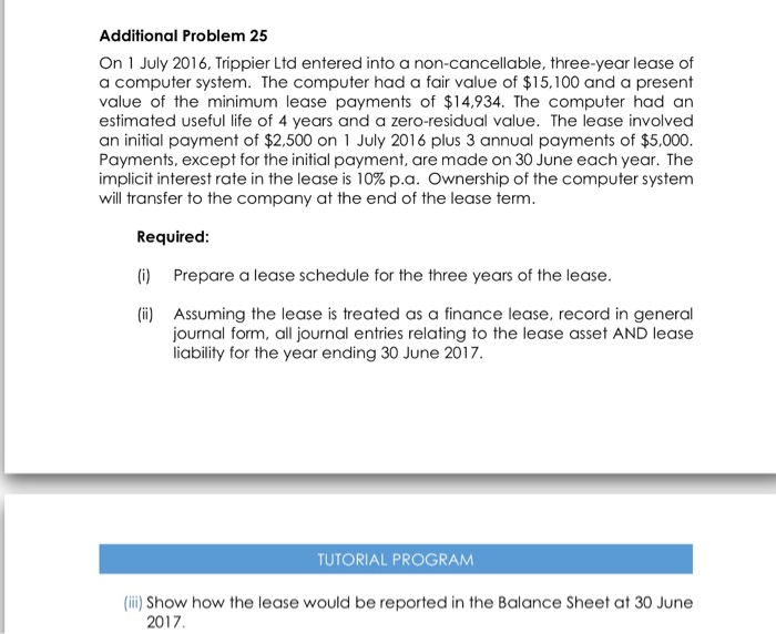  Additional Problem 25 On 1 July 2016, Trippier Ltd entered into