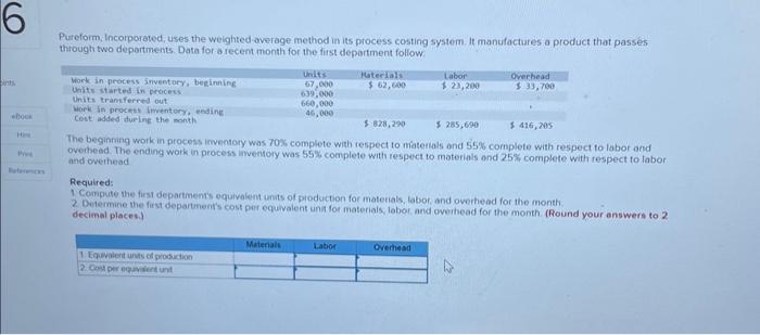  Pureform, Incorporated, uses the weighted average method in its process costing