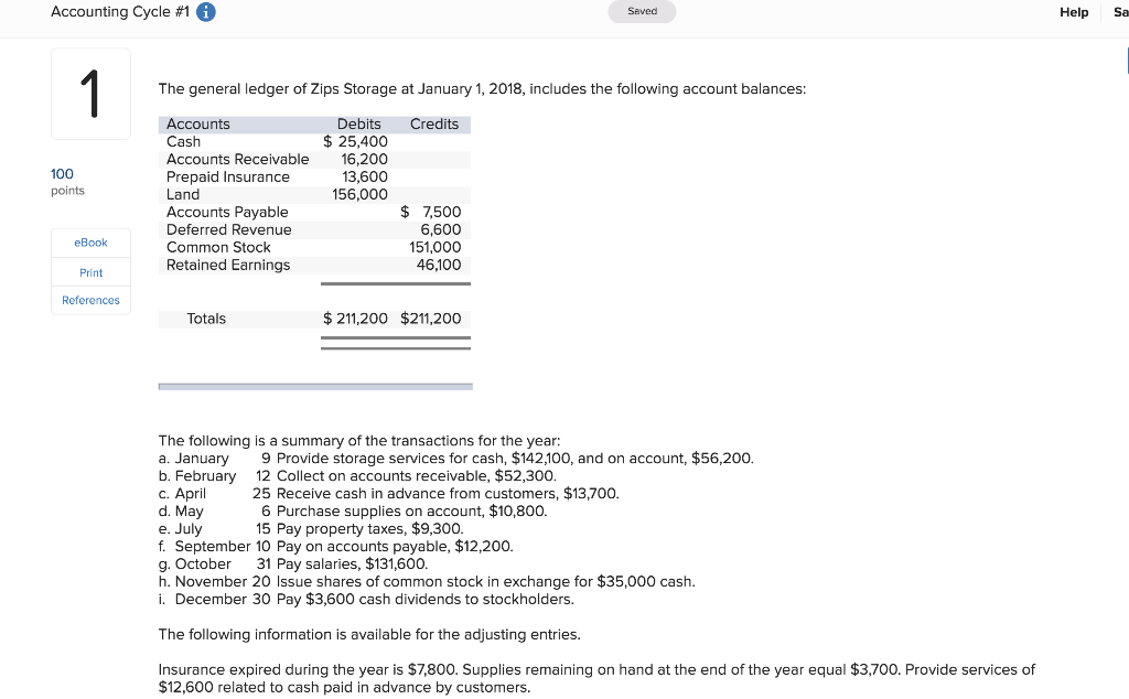 Accounting Cycle #1 i Saved Help Sa 1 The general ledger