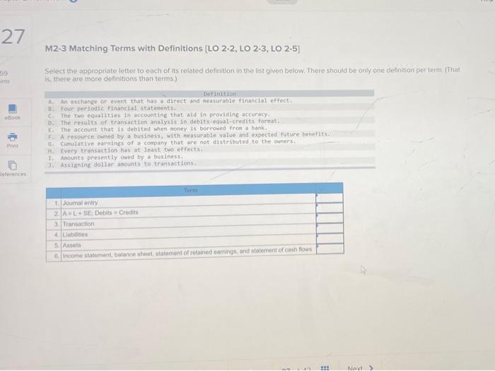  27 M2-3 Matching Terms with Definitions [LO 2-2, LO 2-3, LO