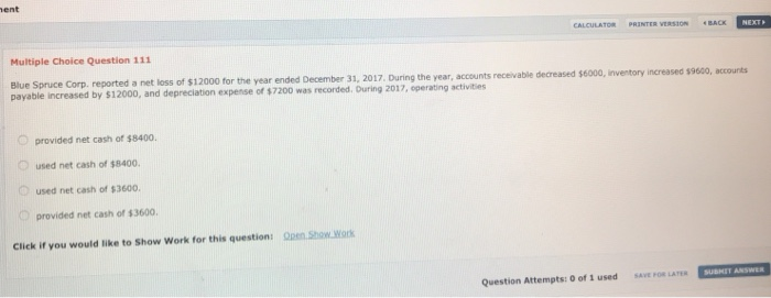  ment CALCULATOR PRINTER VERSION BACK NEXT Multiple Choice Question 111 Blue