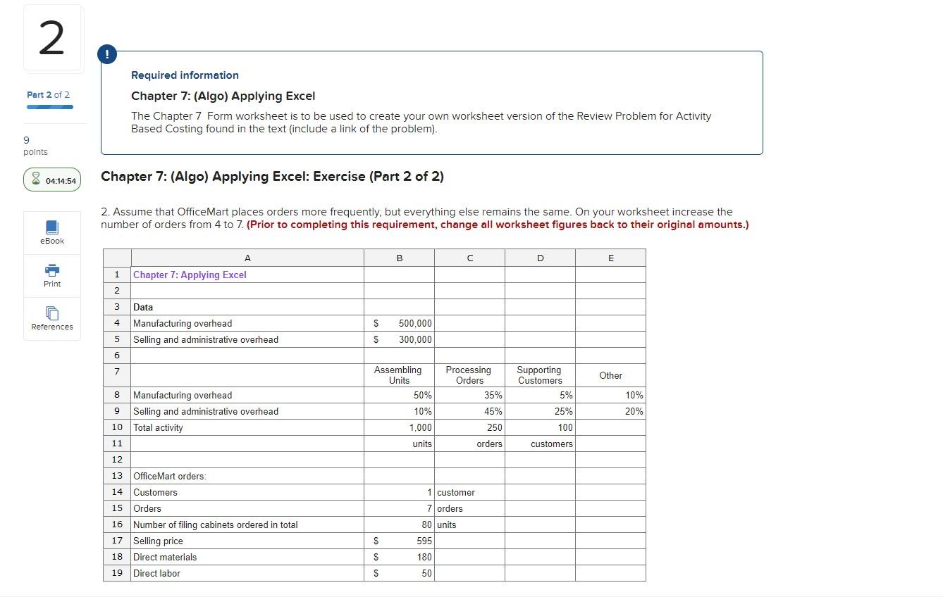  Required information Chapter 7: (Algo) Applying Excel The Chapter 7 Form