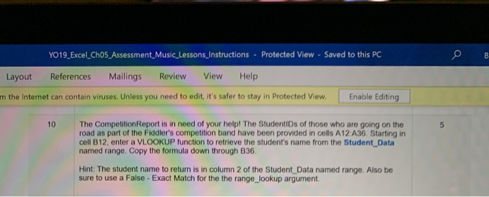  YO19.Excel Ch05 Assessment Music Lessons_Instructions - Protected View - Saved to