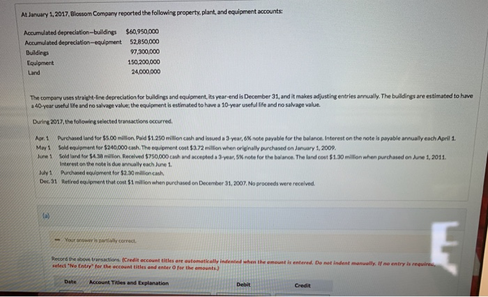  Your answer is partially correct Prepare the property, plant, and equipment