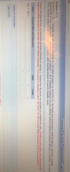  CALCULATOR FULL SCREEN PRINTER VERSION BACK Problem 17-2 On January 1,