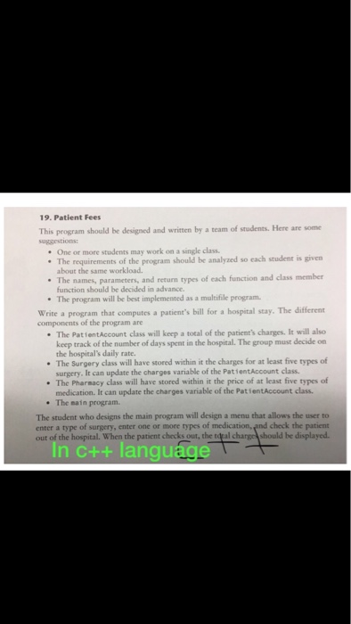  19. Patient Fees This program should be designed and written by