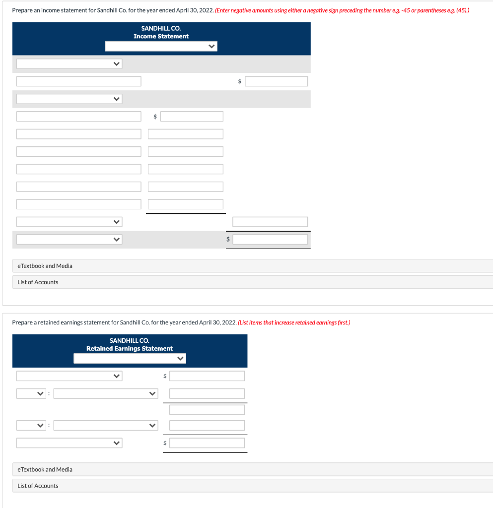 with the following information for Sandhill Co., effective as of its April