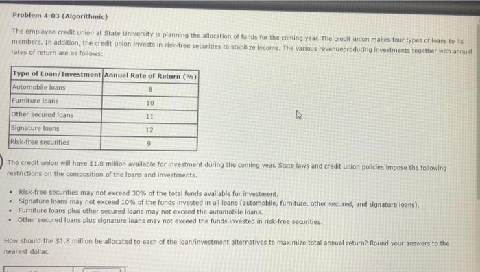 my answers are not corrects pls help!!! Problem 4-03 (Algorithmic) The employee