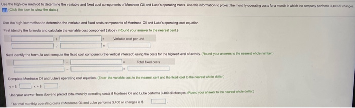  Use the high-low method to determine the variable and feed cost