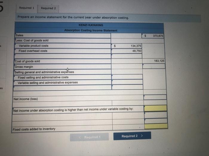 operations under absorption costing.2. Fill in the blanks: Save 5 Exercise 19-6