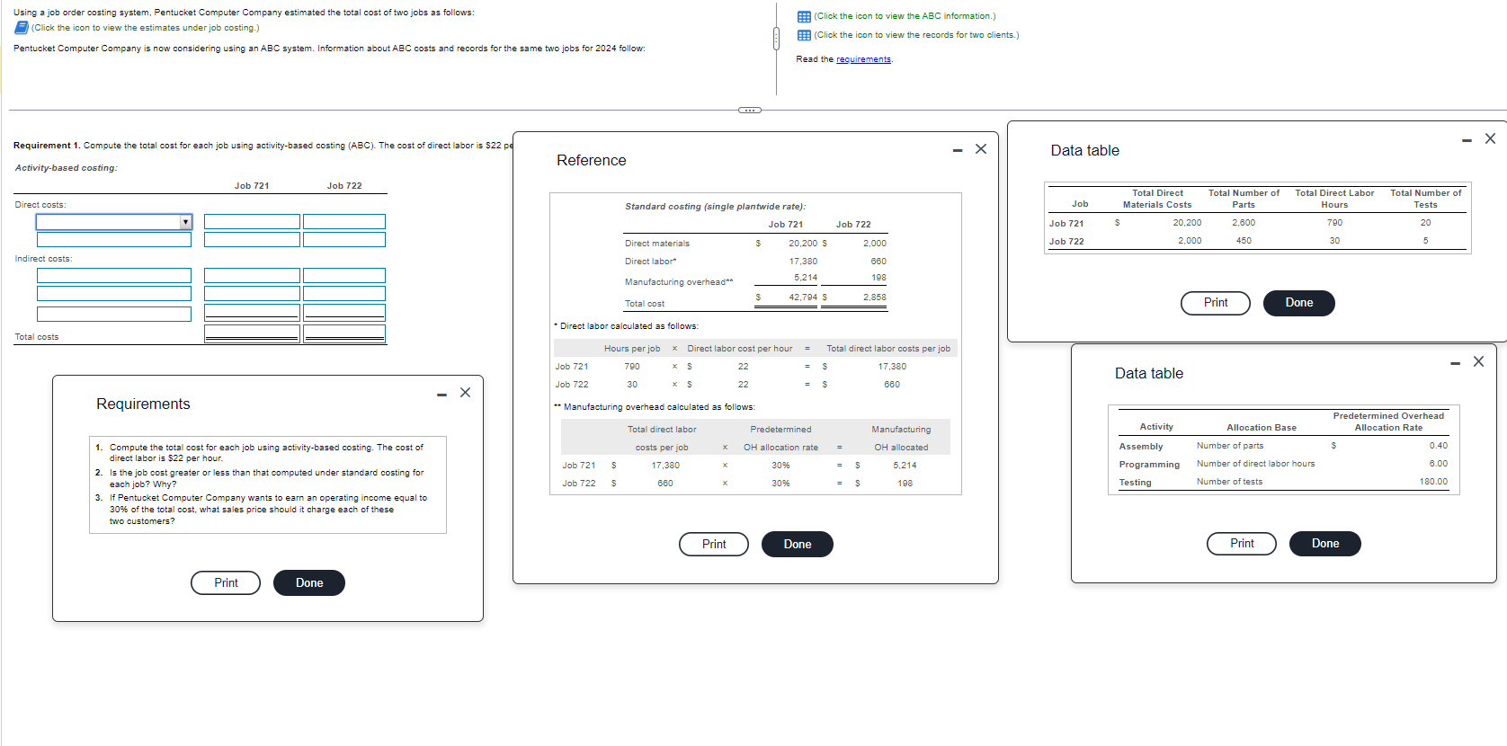 Using a job order costing system, Pentucket Computer Company estimated the