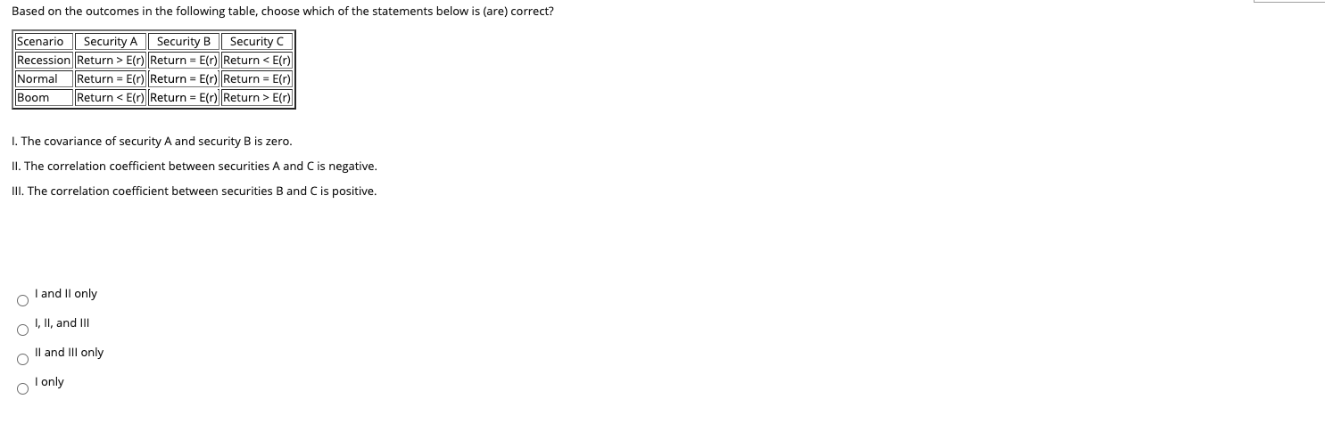 Based on the outcomes in the following table, choose which of