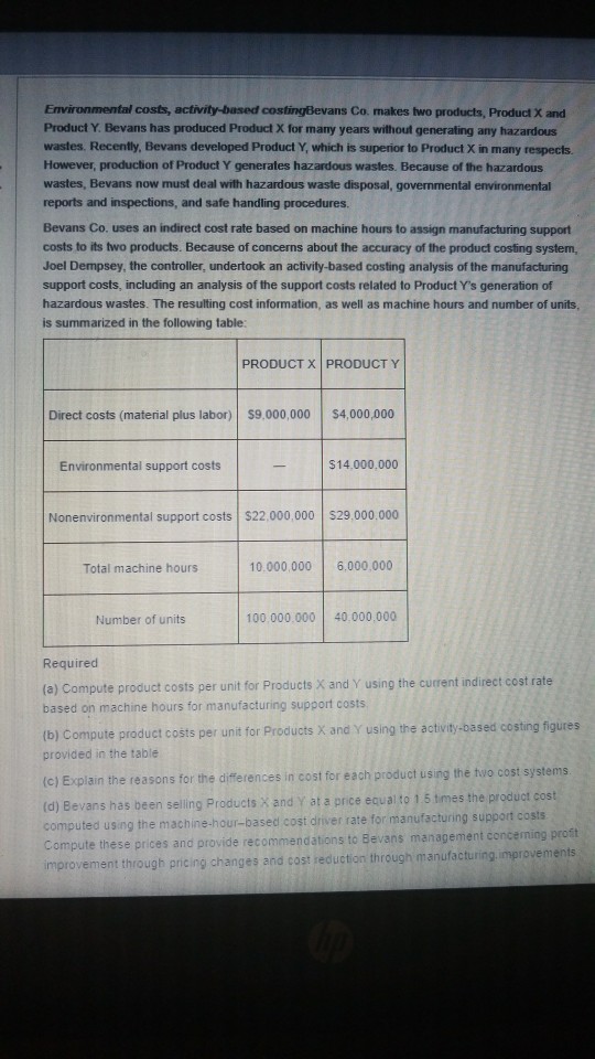  what's the solution explain calculation in breif Environmental costs, activity-based costingBevans