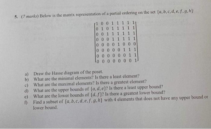 pls solve fast 5. (7 marks) Below is the matrix representation of
