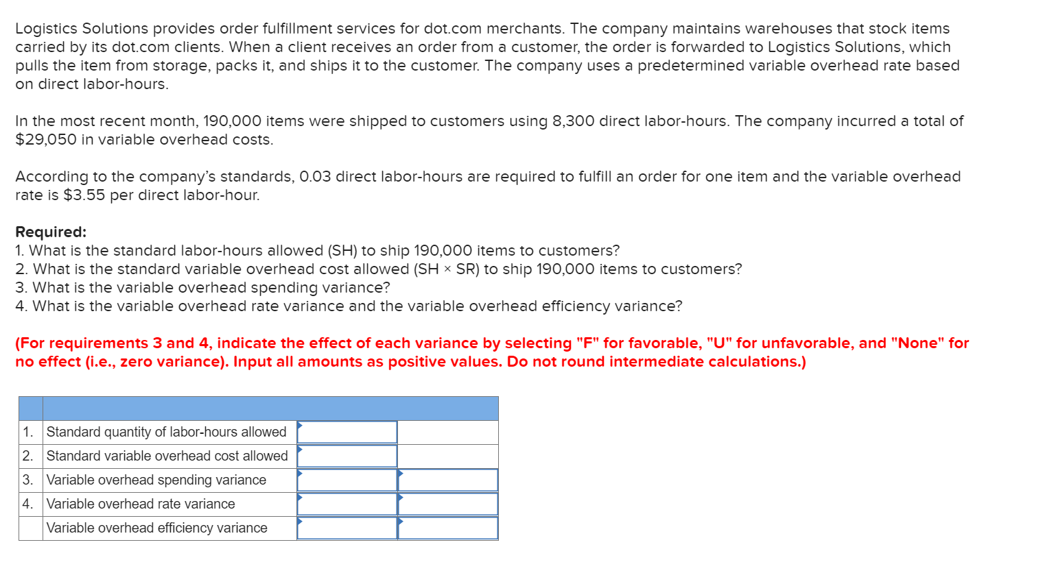 undefined Logistics Solutions provides order fulfillment services for dot.com merchants. The company