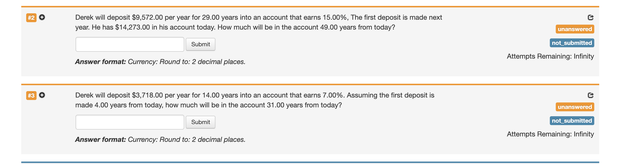 2 & 3 pls #2 + Derek will deposit $9,572.00 per year