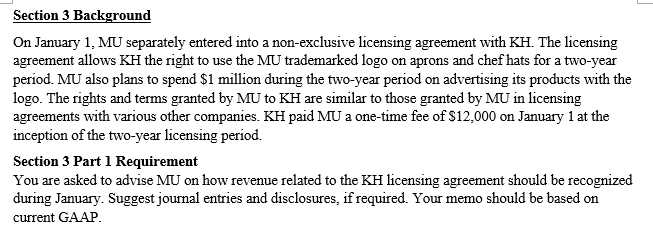  Section 3 Background On January 1, MU separately entered into a