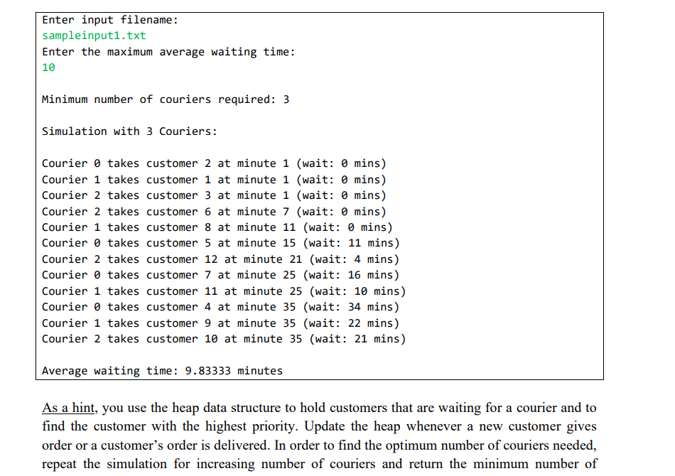 program for the scheduling problem of a famous online order delivery company