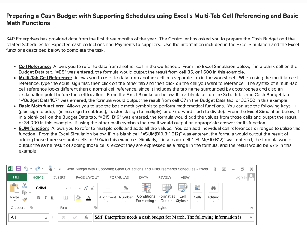 Preparing a Cash Budget with Supporting Schedules using Excel's Multi-Tab Cell