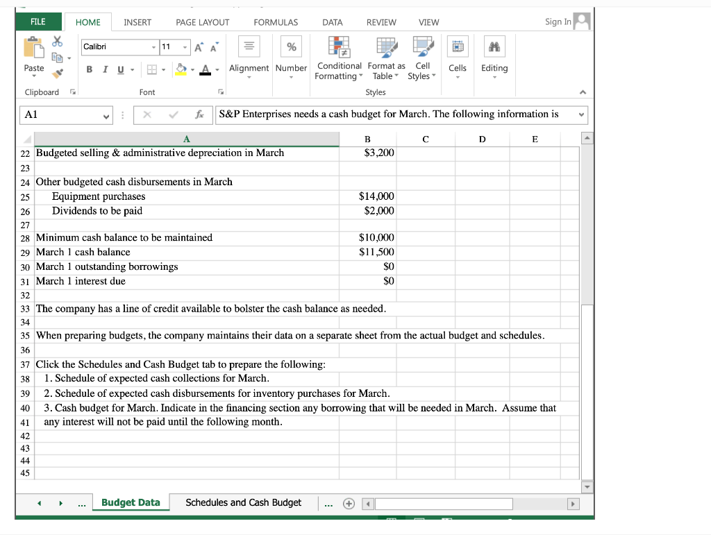 prepare the Cash Budget and the related Schedules for Expected cash collections