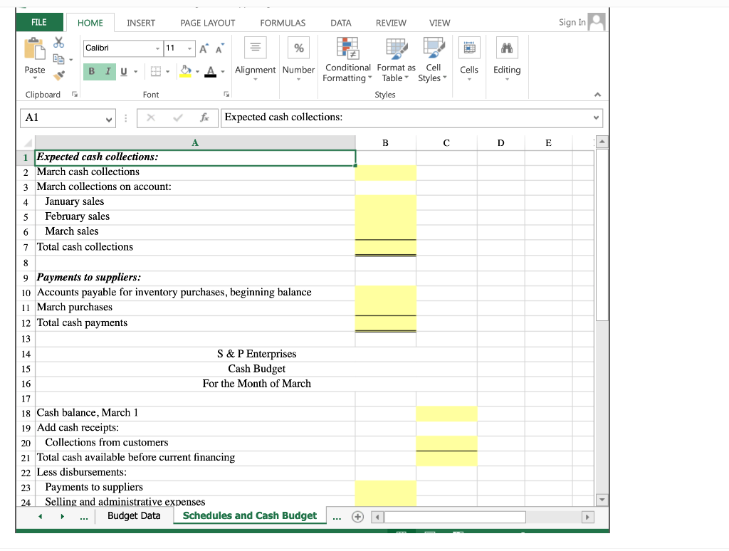 and Payments to suppliers. Use the information included in the Excel Simulation