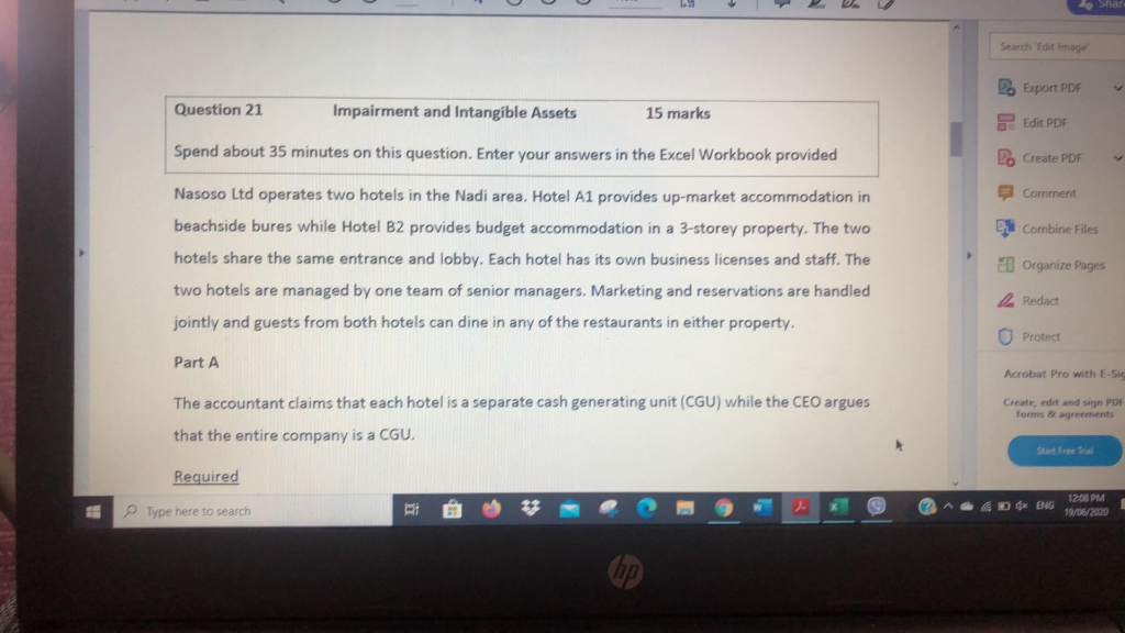 Search Edit Image Lo Export PDF Question 21 Impairment and Intangible