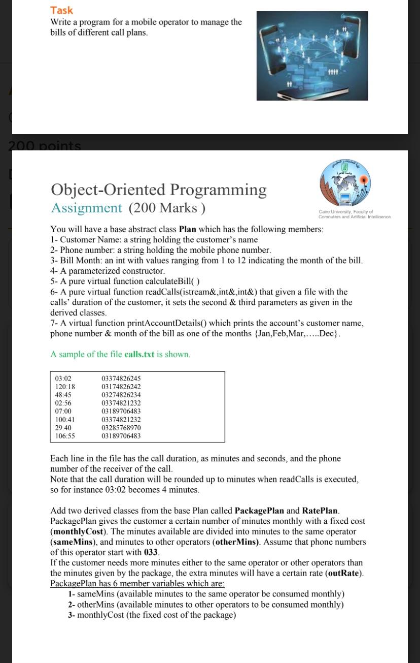 please expert I need this task in object oriented programming including the