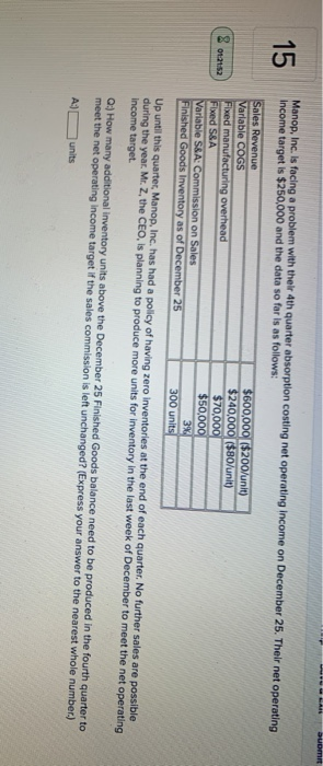  Burt 15 Manop, Inc. is facing a problem with their 4th