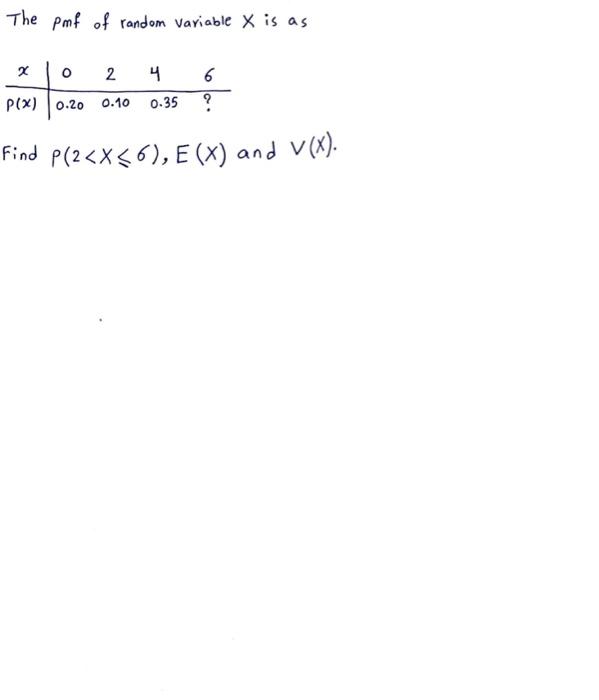  The pmf of random variable X is as Find p(2
