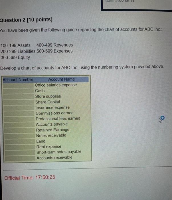  Date Question 2 [10 points] You have been given the following