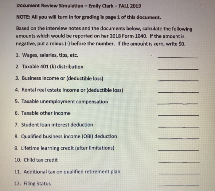  Document Review Simulation - Emily Clark - FALL 2019 NOTE: All