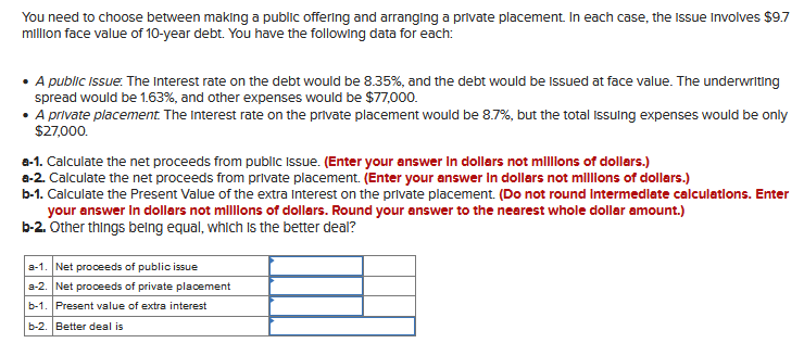 You need to choose between making a public offering and arranging