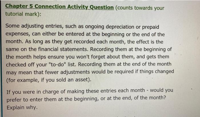  Chapter 5 Connection Activity Question (counts towards your tutorial mark): Some