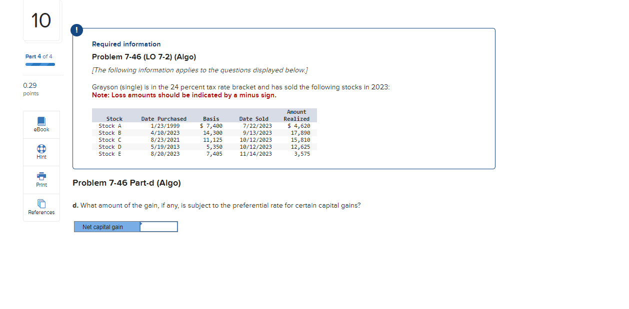  Required information Problem 7-46(LO 7-2)(Algo) [The following information applies to the