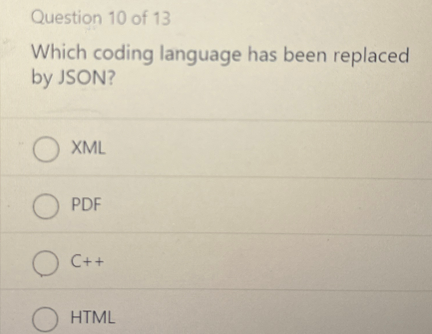  Question 10 of 13 Which coding language has been replaced by